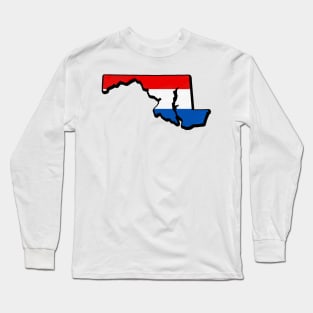 Red, White, and Blue Maryland Outline Long Sleeve T-Shirt